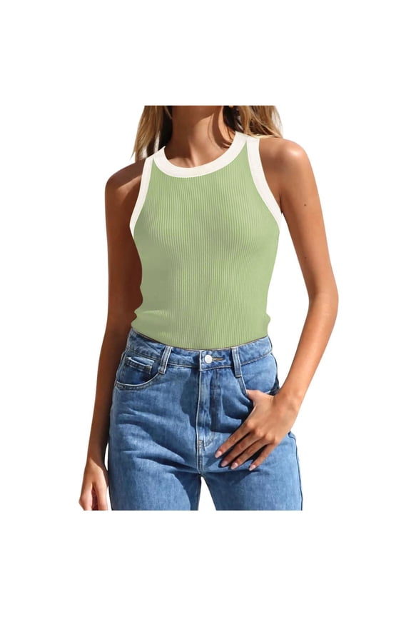 Women Casual High Neck Tank Tops Summer Sleeveless Ribbed Tunic Tees Basic Knit Blouse Shirt (M, Mint Green)