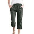 thumbnail image 1 of Jewelreauty Women Casual Straight Leg Capris Pants Plus Size Summer Drawstring Elastic Waist Cotton Linen Pants (S, Gray Green), 1 of 5