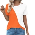 thumbnail image 1 of Jewelreauty Women Casual Summer T-Shirts Short Sleeve Crewneck Tunic Pleated Tops Loose Striped Blouses (M, Orange), 1 of 4