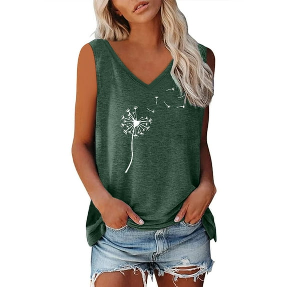 Jewelreauty Women Casual Tank Tops Summer V Neck Sleeveless Tunic T-Shirts Loose Fitting Basic Tee Blouse (M, Green)