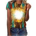 thumbnail image 1 of Jewelreauty Women Casual Tie-Dye Short Sleeve Shirts Round Neck Leopard Print Tops Summer Trendy Tunic Tee (3XL, Yellow), 1 of 4