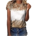 thumbnail image 1 of Jewelreauty Women Casual Tie-Dye Short Sleeve Shirts Round Neck Leopard Print Tops Summer Trendy Tunic Tee (L, Khaki), 1 of 4