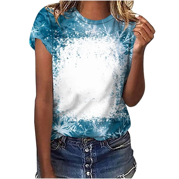 Jewelreauty Women Casual Tie-Dye Short Sleeve Shirts Round Neck Leopard Print Tops Summer Trendy Tunic Tee (S, Blue)