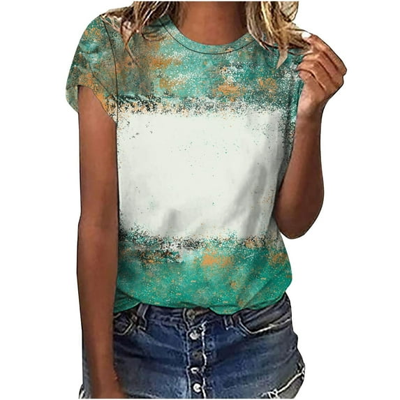 Jewelreauty Women Casual Tie-Dye Short Sleeve Shirts Round Neck Leopard Print Tops Summer Trendy Tunic Tee (XL, Brown)