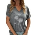 thumbnail image 1 of Jewelreauty Women Casual V Neck Shirt Summer Short Sleeve Graphic Tunic Floral Tops Loose T-Shirt Blouses (S, Gray), 1 of 5