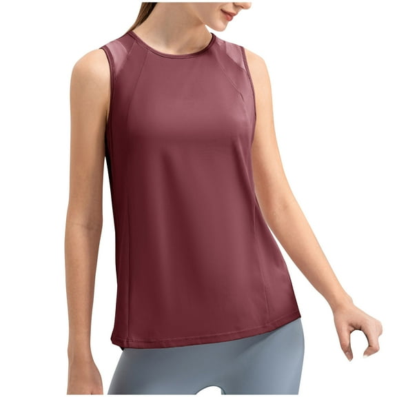 Jewelreauty Women Casual Yoga Tank Tops Summer Crew Neck Sleeveless Workout Gym Blouses Solid Athletic Tee (S, Red)