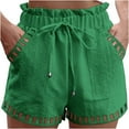 thumbnail image 1 of Jewelreauty Women Drawstring Smocked Waist Shorts High Rise Hollow Out Solid Summer Casual Shorts, 1 of 5