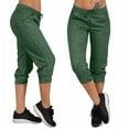 thumbnail image 1 of Jewelreauty Women Elastic Waist Jogger Capris Pants Casual Stretch Drawstring Fitness Trousers with Pockets (S, Army Green), 1 of 7