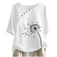 thumbnail image 1 of Jewelreauty Women Elbow Length Tops Round Neck Button Floral Blouses Summer Casual Loose Tee, 1 of 6