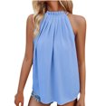 thumbnail image 1 of Jewelreauty Women Halter Neck Ruched Tank Tops Casual Sleeveless Tunic Tee Summer Loose Fitting Solid Shirts (S, Sky Blue), 1 of 7