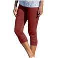 thumbnail image 1 of Jewelreauty Women High Waisted Capris Leggings Solid Workout Stretch Yoga Capris Pull On Slim-Leg Button Pants (XL, Wine), 1 of 7