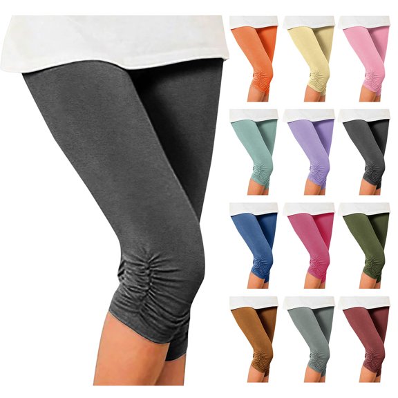 Jewelreauty Women High Waisted Capris Leggings Solid Workout Stretch Yoga Capris Pull On Slim-Leg Pleated Pants (3XL, Black)