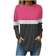 thumbnail image 1 of Jewelreauty Women Long Sleeve Patchwork Shirts Curved Hem Pullover Crewneck Tops Plus Size Loose Casual Blouses (S, Hot Pink), 1 of 5