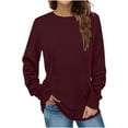 thumbnail image 1 of Jewelreauty Women Long Sleeve Shirts Casual Solid Color Round Neck Pullover Tops Loose Cozy T-Shirts (M, Wine), 1 of 6