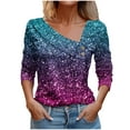 thumbnail image 1 of Jewelreauty Women Long Sleeve V Neck Shirts Printed Pullover Casual Button Cozy Tops Lightweight Outdoor Blouses (L, Light Blue), 1 of 5