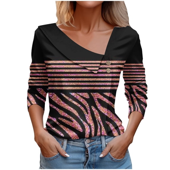 Jewelreauty Women Long Sleeve V Neck Shirts Printed Pullover Casual Button Cozy Tops Lightweight Outdoor Blouses (M, Rose Gold)