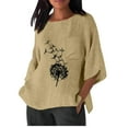 thumbnail image 1 of Jewelreauty Women Oversized Patchwork Shirts 3/4 Sleeve Crewneck Casual T-Shirts Summer Elbow Length Tops with Pocket (L, Khaki), 1 of 3