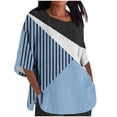 thumbnail image 1 of Jewelreauty Women Oversized Patchwork Shirts 3/4 Sleeve Crewneck Cute Print Tops Summer Casual Elbow Length T-Shirts (2XL, Blue), 1 of 5