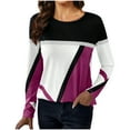 thumbnail image 1 of Jewelreauty Women Patchwork Long Sleeve Shirts Geometric Round Neck Casual Tops Pullover Tunic Tee Blouses (L, Hot Pink), 1 of 5