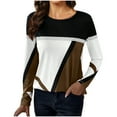 thumbnail image 1 of Jewelreauty Women Patchwork Long Sleeve Shirts Geometric Round Neck Casual Tops Pullover Tunic Tee Blouses (XL, Brown), 1 of 5