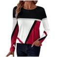 thumbnail image 1 of Jewelreauty Women Patchwork Long Sleeve Shirts Geometric Round Neck Casual Tops Pullover Tunic Tee Blouses (XL, Red), 1 of 8