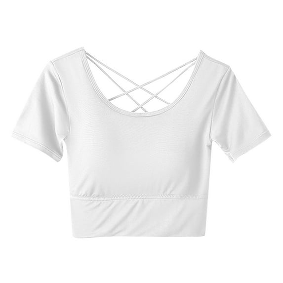 Jewelreauty Women Plus Size Crop Tops Summer Short Sleeve Criss Cross Back Tees Casual Slim Fitting Shirts (XL, White)
