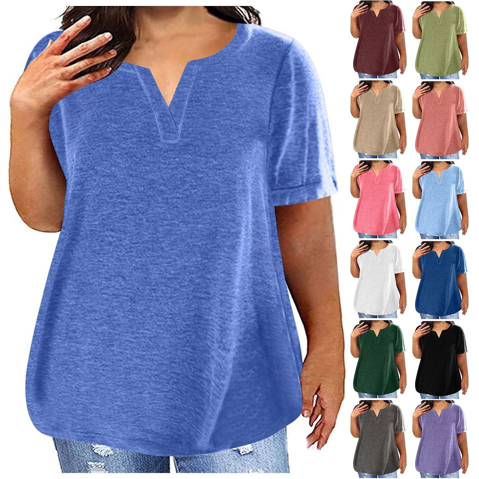 Jewelreauty Women Plus Size Short Sleeve Tops Summer Casual V Neck ...