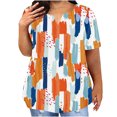 thumbnail image 1 of Jewelreauty Women Plus Size Summer Tops Casual Notch Neck Short Sleeve Print Tunic Blouses Shirts, 1 of 4