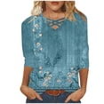 thumbnail image 1 of Jewelreauty Women Plus Size Tunic Tops Elbow Length Criss Cross Floral T-Shirts Summer Casual Tee, 1 of 5