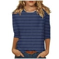 thumbnail image 1 of Jewelreauty Women Striped 3/4 Sleeve Shirts Crewneck Elbow Length Tunic Tops Summer Casual Loose Basic Tees (L, Dark Blue), 1 of 5