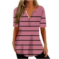 thumbnail image 1 of Jewelreauty Women Striped Tunic Tops Button V Neck Short Sleeve Casual T-Shirts Summer Loose Flowy Shirts (2XL, Watermelon Red), 1 of 5