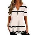thumbnail image 1 of Jewelreauty Women Striped Tunic Tops Button V Neck Short Sleeve Casual T-Shirts Summer Loose Flowy Shirts (S, Beige), 1 of 5
