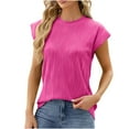 thumbnail image 1 of Jewelreauty Women Summer Round Neck Cap Sleeve Shirts Casual Solid Color Blouses Pullover Loose Basic Tops (S, Hot Pink), 1 of 3