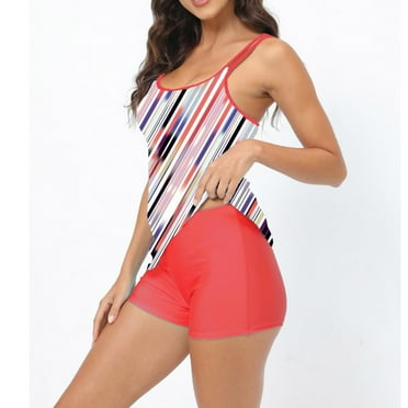 Jewelreauty Women Tankini Bathing Suits 2 Piece Swimsuits Floral Strap Tankini Tops with Swimwear Shorts (S, Red)