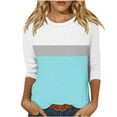 thumbnail image 1 of Jewelreauty Women Tunic Tops Elbow Length Sleeve Color Block Striped T-Shirts Casual Crewneck Base Tee, Sky Blue 2XL, 1 of 5