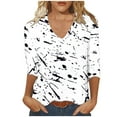 thumbnail image 1 of Jewelreauty Women Tunic Tops Elbow Length V Neck Floral/Plaid T-Shirts Summer Casual Basic Tee, 1 of 5
