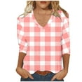 thumbnail image 1 of Jewelreauty Women Tunic Tops Elbow Length V Neck Floral/Plaid T-Shirts Summer Casual Basic Tee, 1 of 4