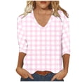 thumbnail image 1 of Jewelreauty Women Tunic Tops Elbow Length V Neck Floral/Plaid T-Shirts Summer Casual Basic Tee, 1 of 4