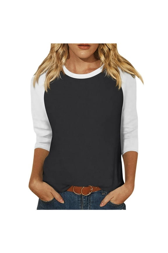 Women Tunic Tops Raglan Elbow Length Crewneck T-Shirts Summer Casual Basic Tee