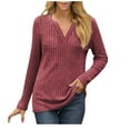 thumbnail image 1 of Jewelreauty Women V Neck Ribbed Knit Tops Solid Color Long Sleeve Outdoor Sweaters Fashion Slim Fitting Tunic Blouses (S, Wine), 1 of 7