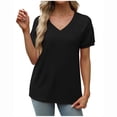 thumbnail image 1 of Jewelreauty Women V Neck Tunic Tops Casual Ruched Short Sleeve Loose Blouses Summer Solid Tee Shirts (XL, Black), 1 of 6