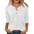 thumbnail image 1 of Jewelreauty Women's 3/4 Sleeve Tops Casual Summer Fall Basic Tee Button V Neck Loose Fit Plain Tshirts, White 2XL, 1 of 7