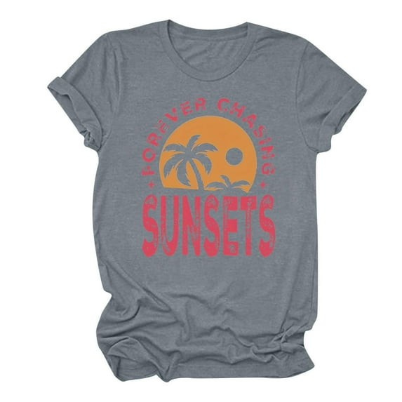 Jewelreauty Women's Casual Shirts Summer Crewneck Short Sleeve Graphic Tunic Tops Loose T-Shirt Blouses 2025 (2XL, Gray)