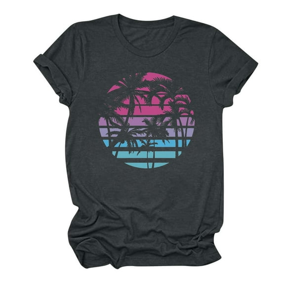 Jewelreauty Women's Casual Shirts Summer Crewneck Short Sleeve Graphic Tunic Tops Loose T-Shirt Blouses 2025 (L, Dark Gray)