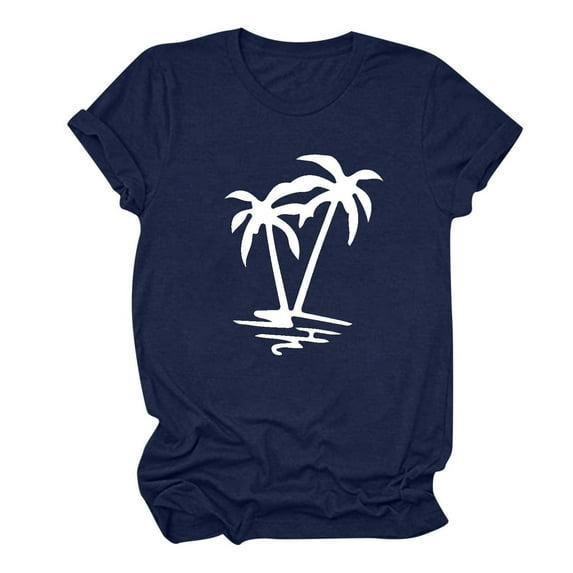 Jewelreauty Women's Casual Shirts Summer Crewneck Short Sleeve Graphic Tunic Tops Loose T-Shirt Blouses 2025 (L, Navy)