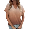 thumbnail image 1 of Jewelreauty Women's Casual V Neck Shirts Summer Short Sleeve Tie-Dye Tunic Tops 2025 Loose Tee Blouses (L, Brown), 1 of 5