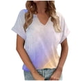 thumbnail image 1 of Jewelreauty Women's Casual V Neck Shirts Summer Short Sleeve Tie-Dye Tunic Tops 2025 Loose Tee Blouses (L, Light Purple), 1 of 5