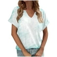 thumbnail image 1 of Jewelreauty Women's Casual V Neck Shirts Summer Short Sleeve Tie-Dye Tunic Tops 2025 Loose Tee Blouses (S, White), 1 of 5