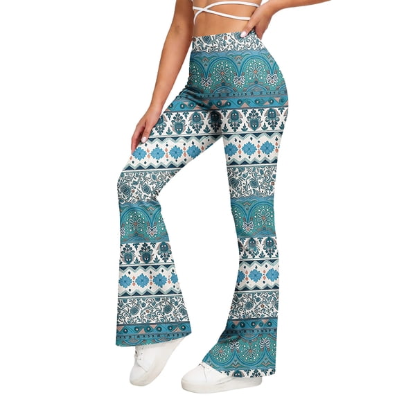 Jewelreauty Women's Flare Leggings High Waisted Ultra Soft Stretchy Yoga Workout Gym Bell Bottom Pants (L, Light Blue A)