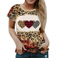 thumbnail image 1 of Jewelreauty Women's Valentine's Day Short Sleeve Shirts Graphic Leopard Pullover Tops Plus Size S-6XL Casual Tee Blouses (3XL, Brown-H), 1 of 7